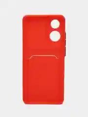 Красный силиконовый чехол для OPPO A78 (Оппо А78) с карманом для карт, прозрачный