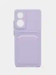 Сиреневый силиконовый чехол для OPPO A78 (Оппо А78) с карманом для карт, прозрачный