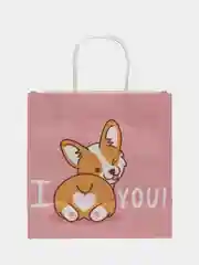 Розовый пакет подарочный крафтовый "I love you" с корги в двух размерах