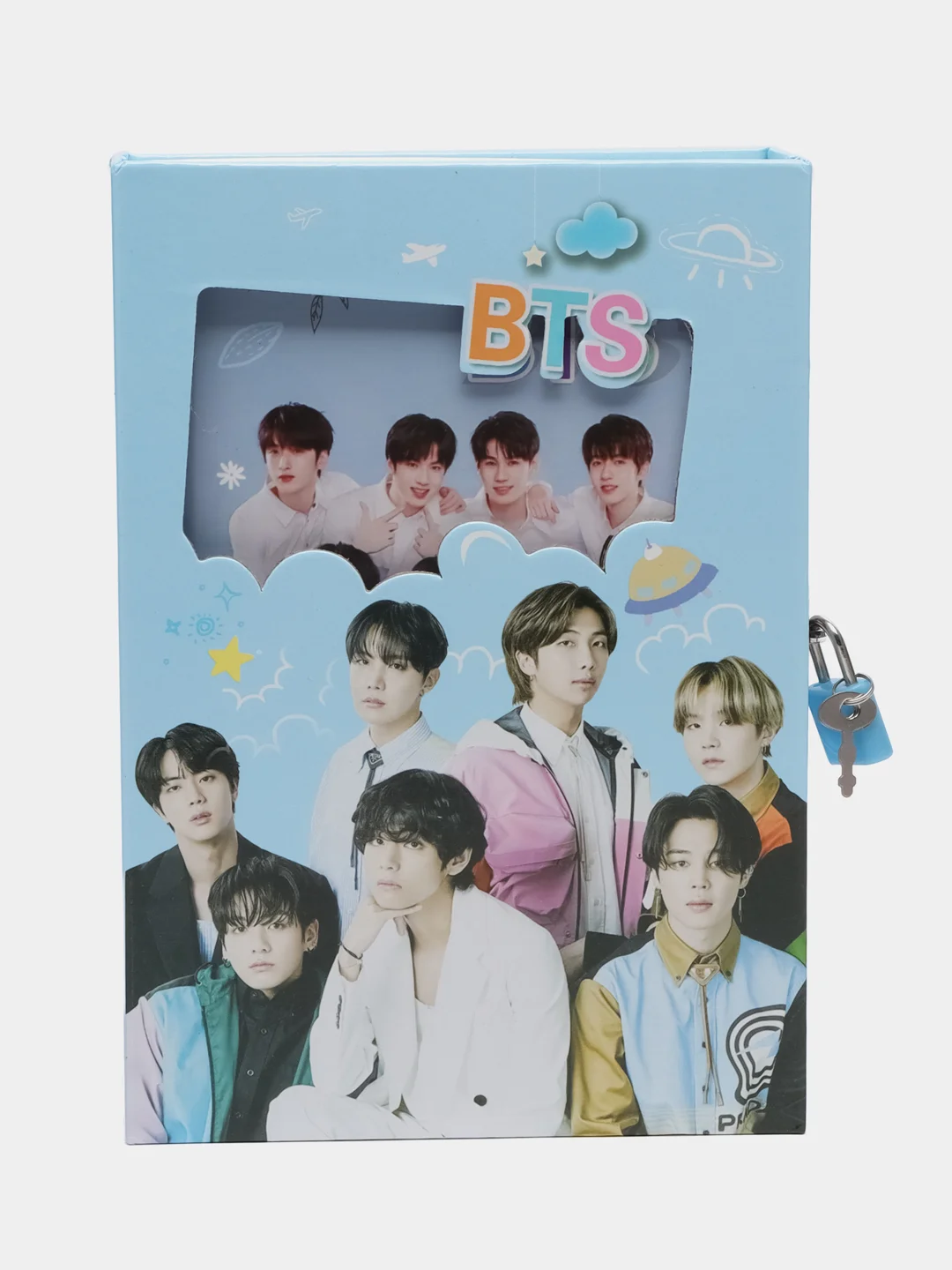 Голубой блокнот k-pop BTS в подарочной коробке с замком