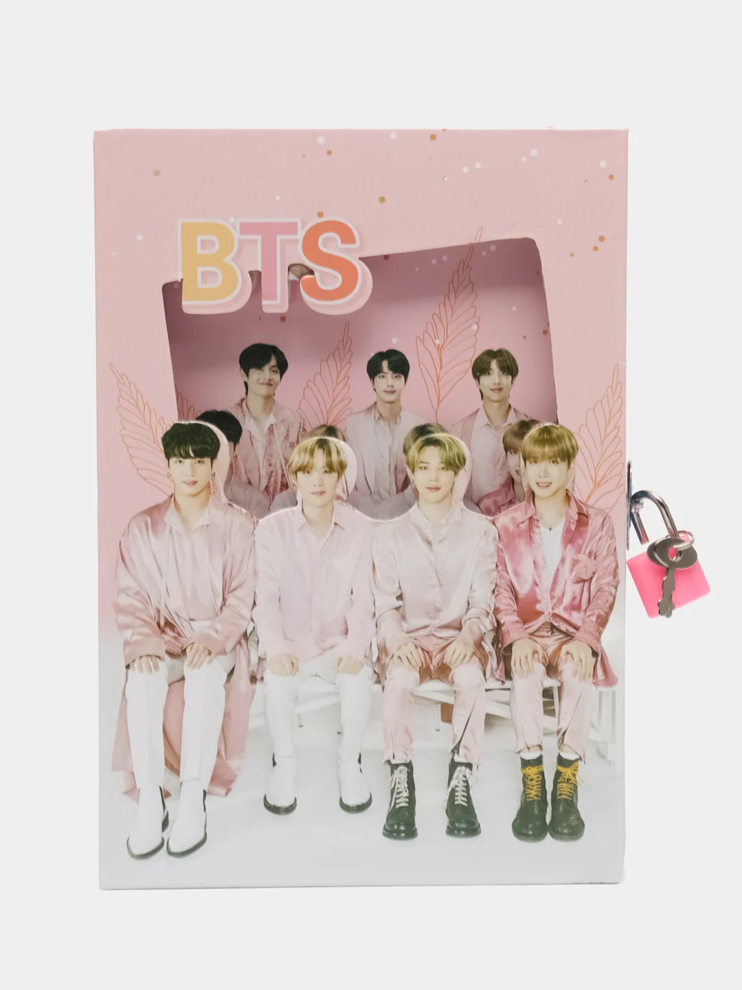 Розовый блокнот k-pop BTS в подарочной коробке с замком