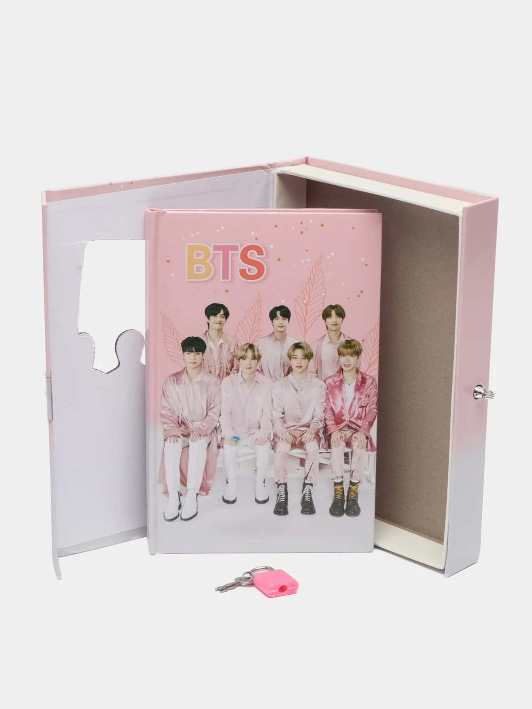 Розовый блокнот k-pop BTS в подарочной коробке с замком