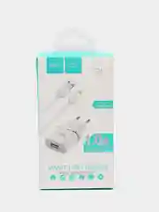 Белый сетевое зарядное устройство, с кабелем lightning Hoco C11