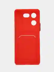 Красный силиконовый чехол Tecno POVA 5 Pro 5G (Техно Пова 5 Про) с карманом для карт, прозрачный