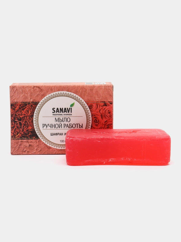 Мыло туалетное ручной работы Шафран и Роза, Санави. Sanavi, 100 гр