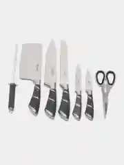 Тёмно-серый набор кухонных ножей 8+ подставка