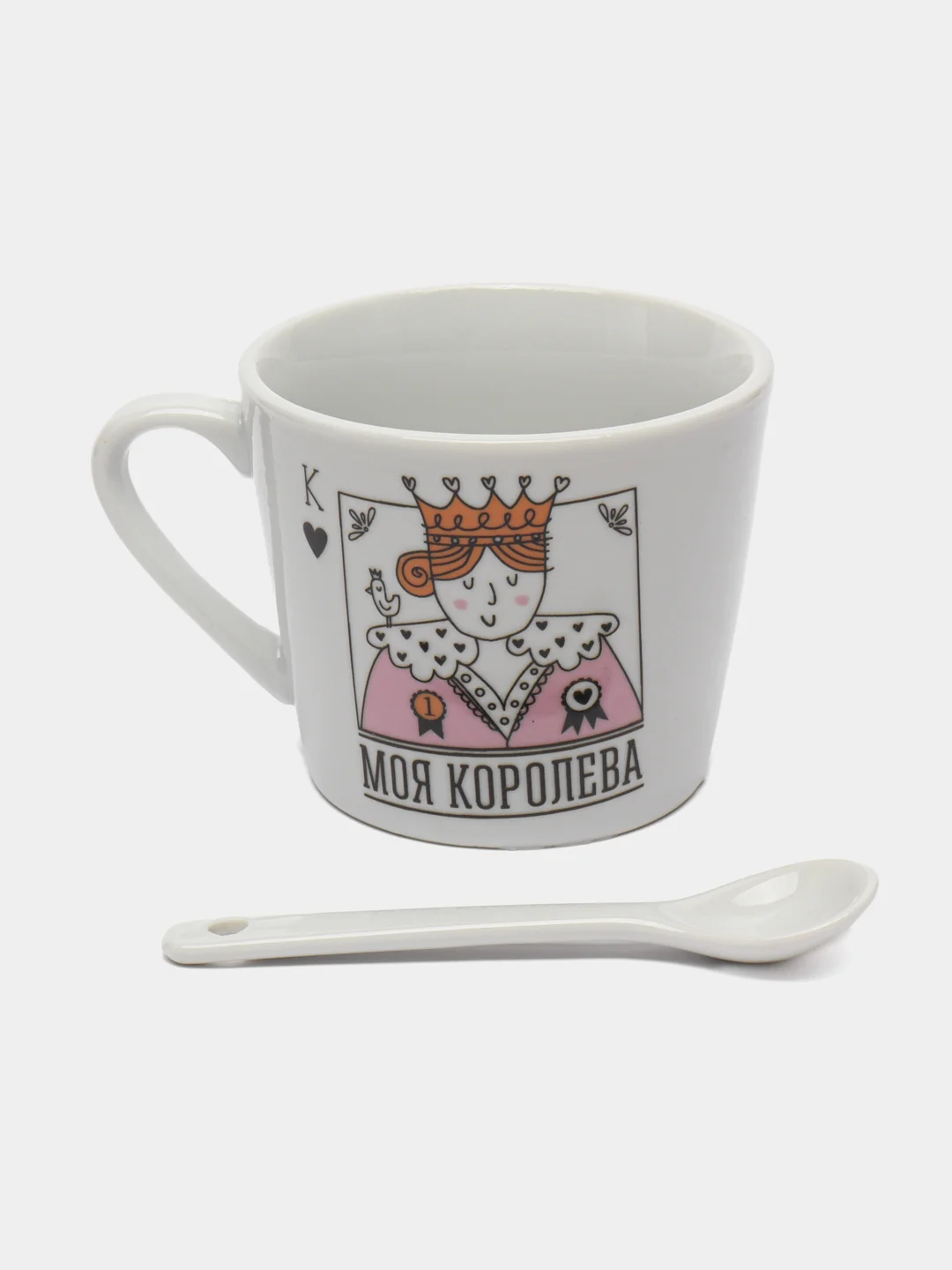 Розовый кружка с ложкой , 180 мл, керамика, в подарочной упаковке