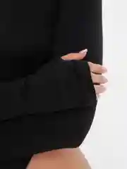 Черный боди с замочком и длинными рукавами / боди с завышенной талией
