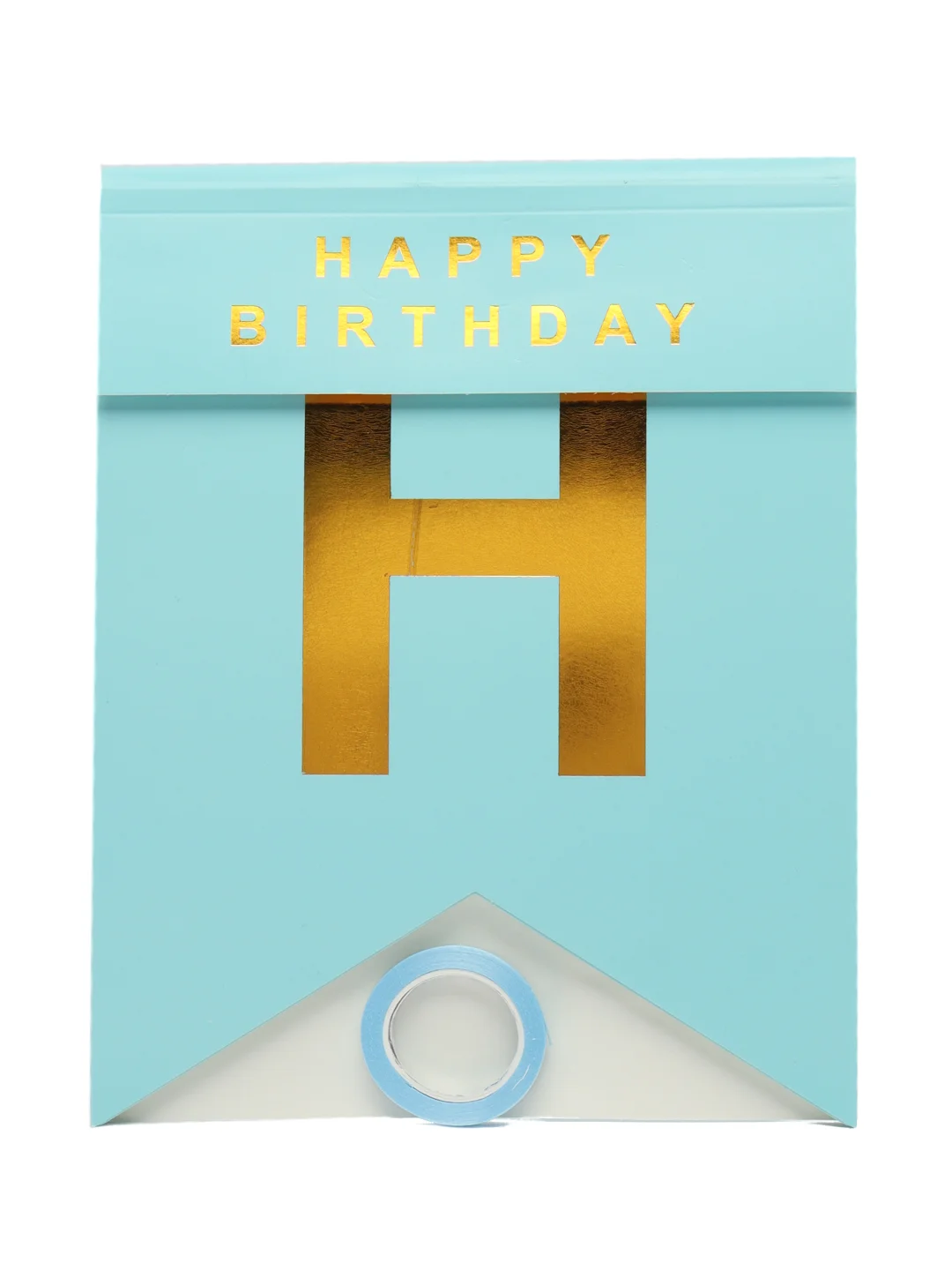 Голубой растяжка бумажная на день рождения, из букв, "Happy Birthday", 16х20 см