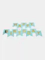 Голубой растяжка бумажная на день рождения, из букв, "Happy Birthday", 16х20 см