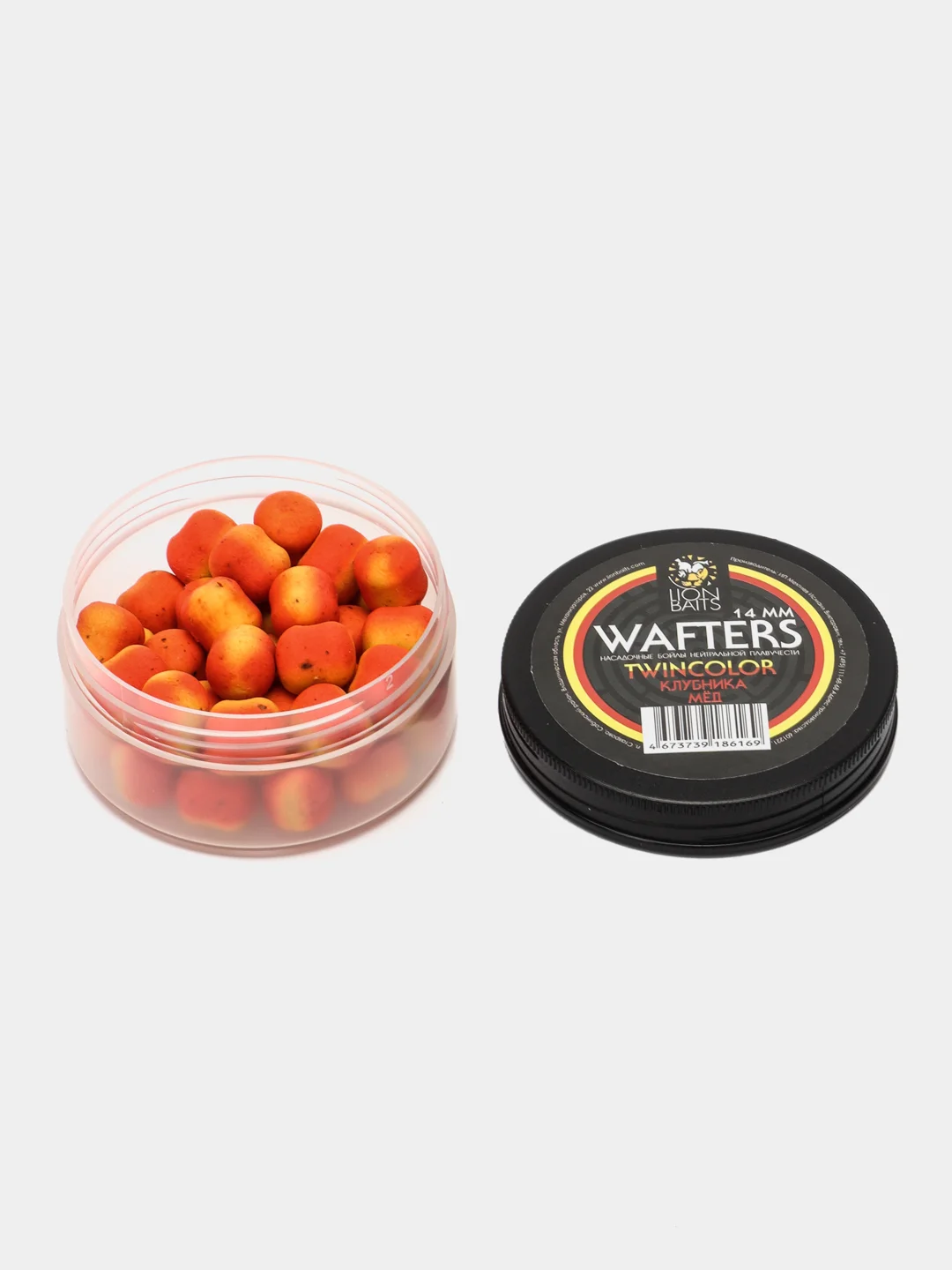 Бойлы нейтральной плавучести Wafters twincolor LION BAITS Клубника - Мед 14мм