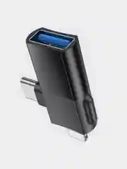 Черный переходник 2 в 1 Lightning USB, OTG для iPhone, iPad, iPod адаптер Type-C,  hoco UA17 OTG