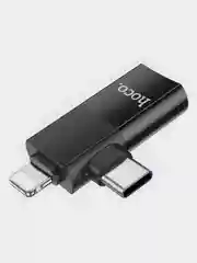 Черный переходник 2 в 1 Lightning USB, OTG для iPhone, iPad, iPod адаптер Type-C,  hoco UA17 OTG
