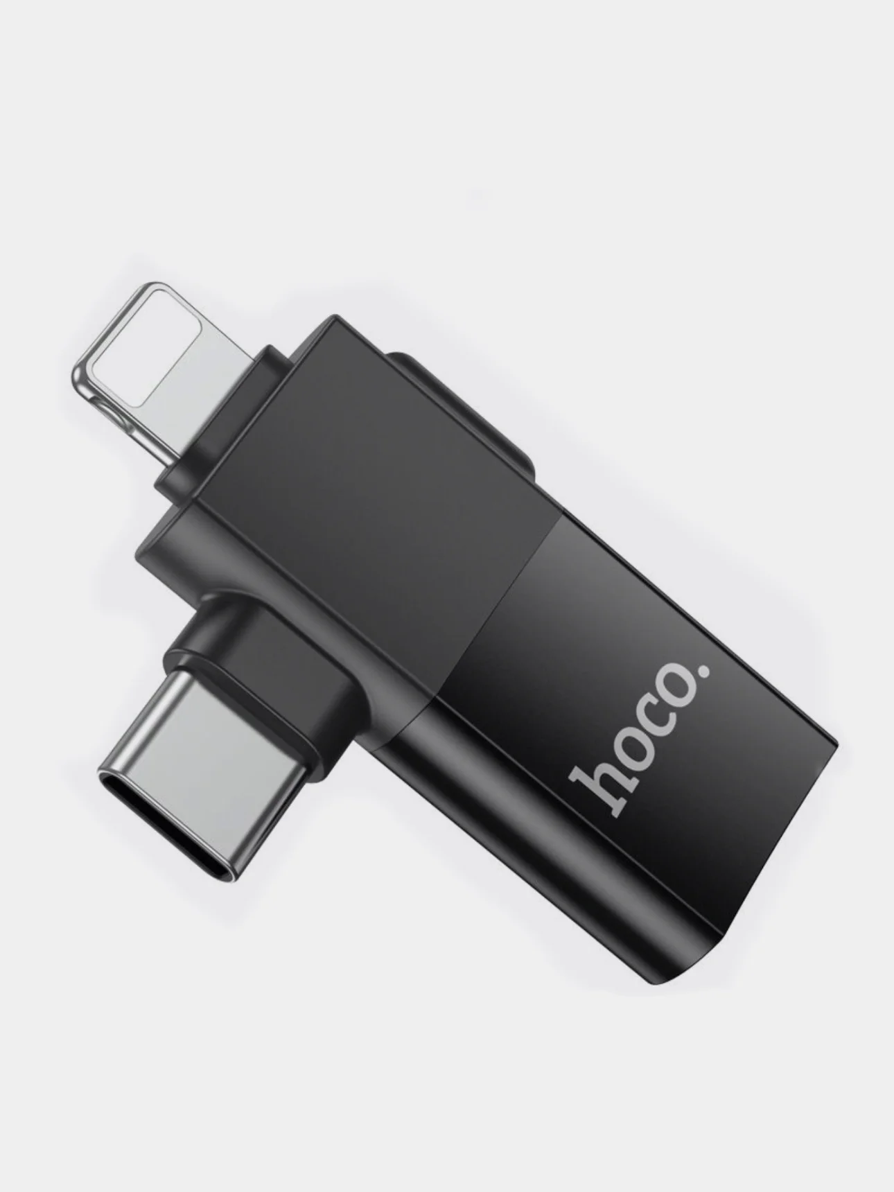 Черный переходник 2 в 1 Lightning USB, OTG для iPhone, iPad, iPod адаптер Type-C,  hoco UA17 OTG