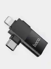 Черный переходник 2 в 1 Lightning USB, OTG для iPhone, iPad, iPod адаптер Type-C,  hoco UA17 OTG