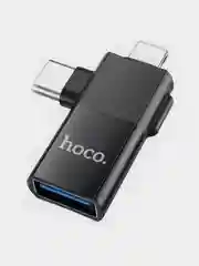 Черный переходник 2 в 1 Lightning USB, OTG для iPhone, iPad, iPod адаптер Type-C,  hoco UA17 OTG