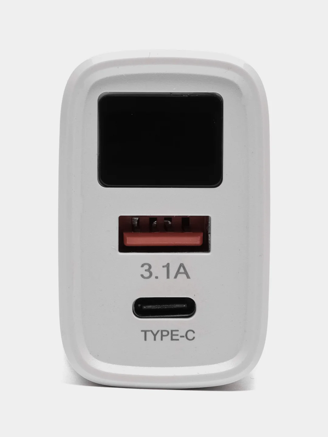 Белый блок питания USB + Type-C 5V-3.1А c дисплеем