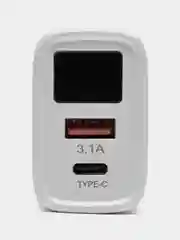 Белый блок питания USB + Type-C 5V-3.1А c дисплеем