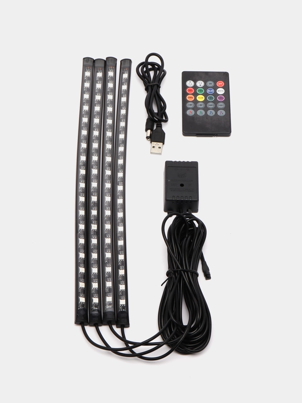 Светодиодная USB подсветка RGB (72 светодиода) в машину со звуковым контроллером и пультом
