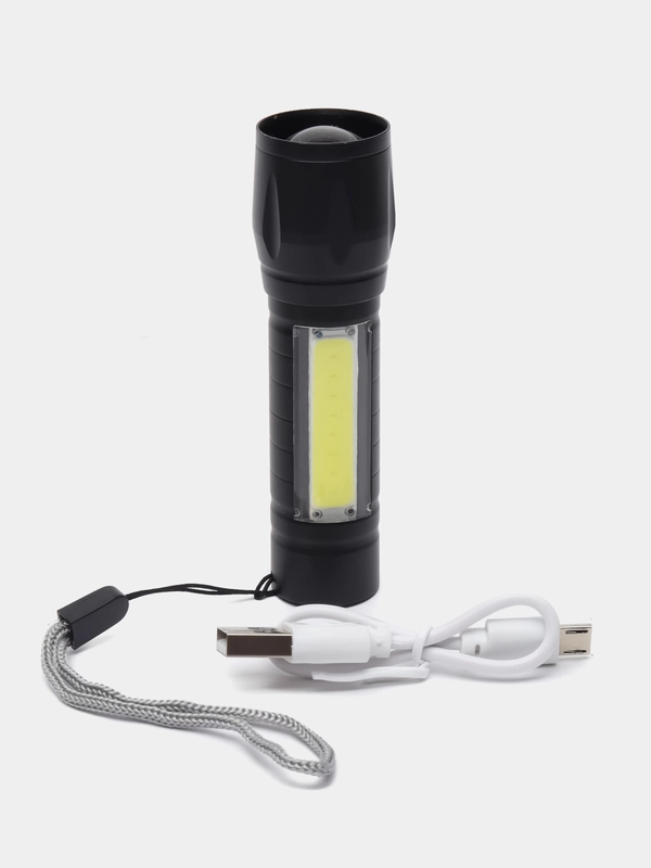 Карманный фонарь с зарядкой USB, светодиодный с фокусировкой, походный в футляре, 110 лм