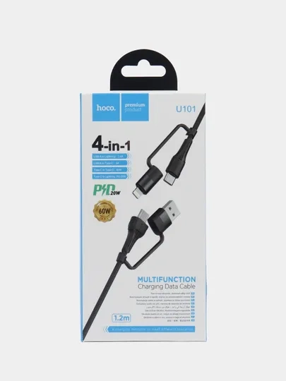 Кабель 4-в-1, USB - 8 pin, Type-C, USB HOCO U101, 1.2м, 3.0А, зарядка + передача данных