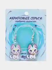Зеленый сережки акриловые детские "Котики, сердечки"