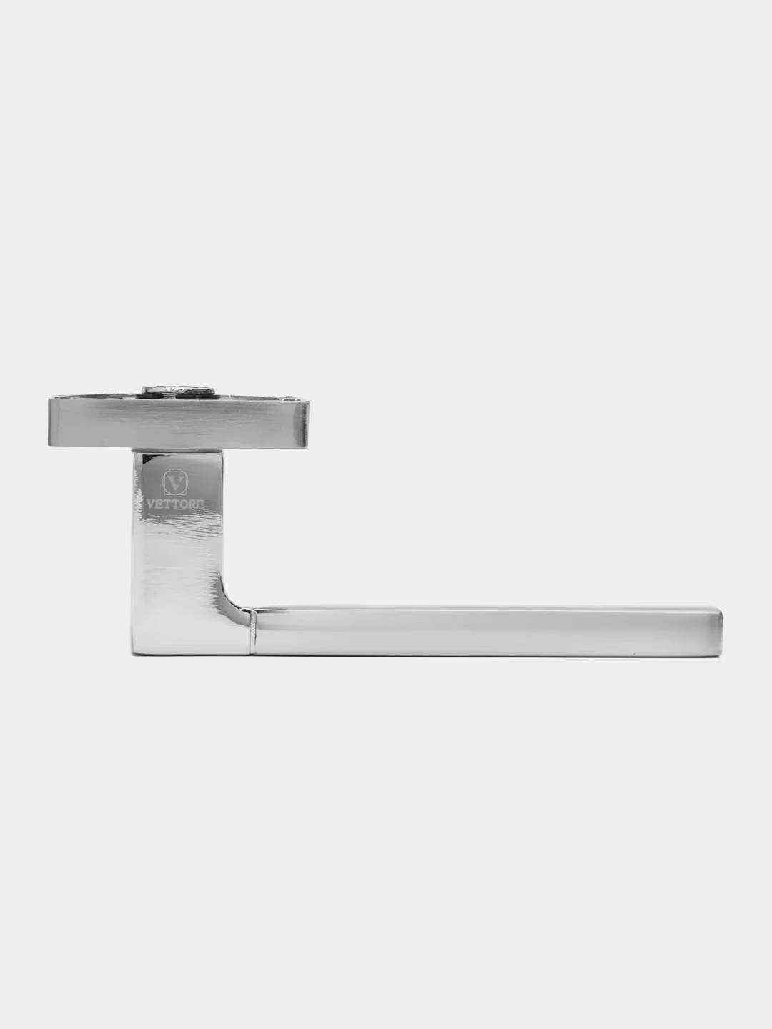 Серебряный ручка дверная Vettore R06.081 SN/CP (сатин/хром) для входных и межкомнатных дверей