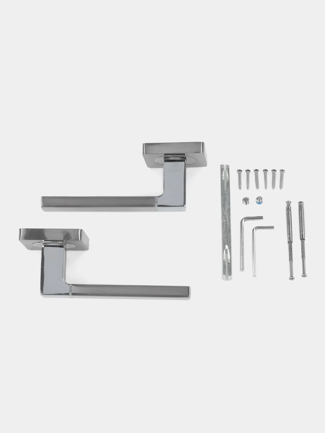 Серебряный ручка дверная Vettore R06.081 SN/CP (сатин/хром) для входных и межкомнатных дверей
