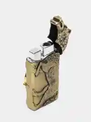 Золотой зажигалка газовая "Волк" с часами/с подсветкой