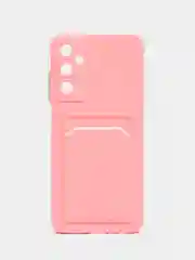 Розовый чехол Samsung Galaxy A05S Самсунг Гэлакси А05C с карманом для карт, прозрачный