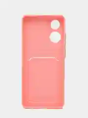 Розовый силиконовый чехол для OPPO A78 (Оппо А78) с карманом для карт, прозрачный