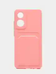 Розовый силиконовый чехол для OPPO A78 (Оппо А78) с карманом для карт, прозрачный