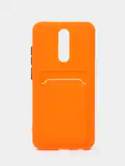 Оранжевый чехол для Xiaomi Redmi 8A (Сяоми Редми 8А) с карманом для карт, силиконовый, прозрачный