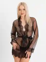 Черный халат пеньюар домашний