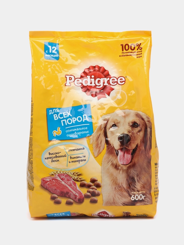 Сухой корм для собак всех пород Pedigree с говядиной, 600 г