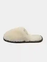 Бежевый тапочки домашние меховые женские и мужские из овчины Soft Slippers