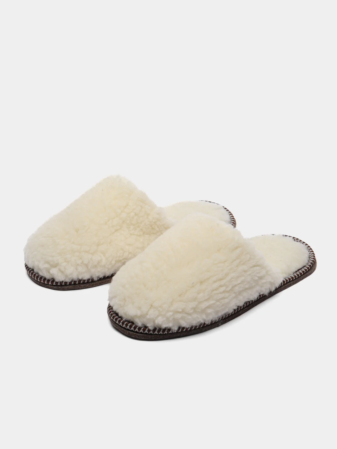 Бежевый тапочки домашние меховые женские и мужские из овчины Soft Slippers