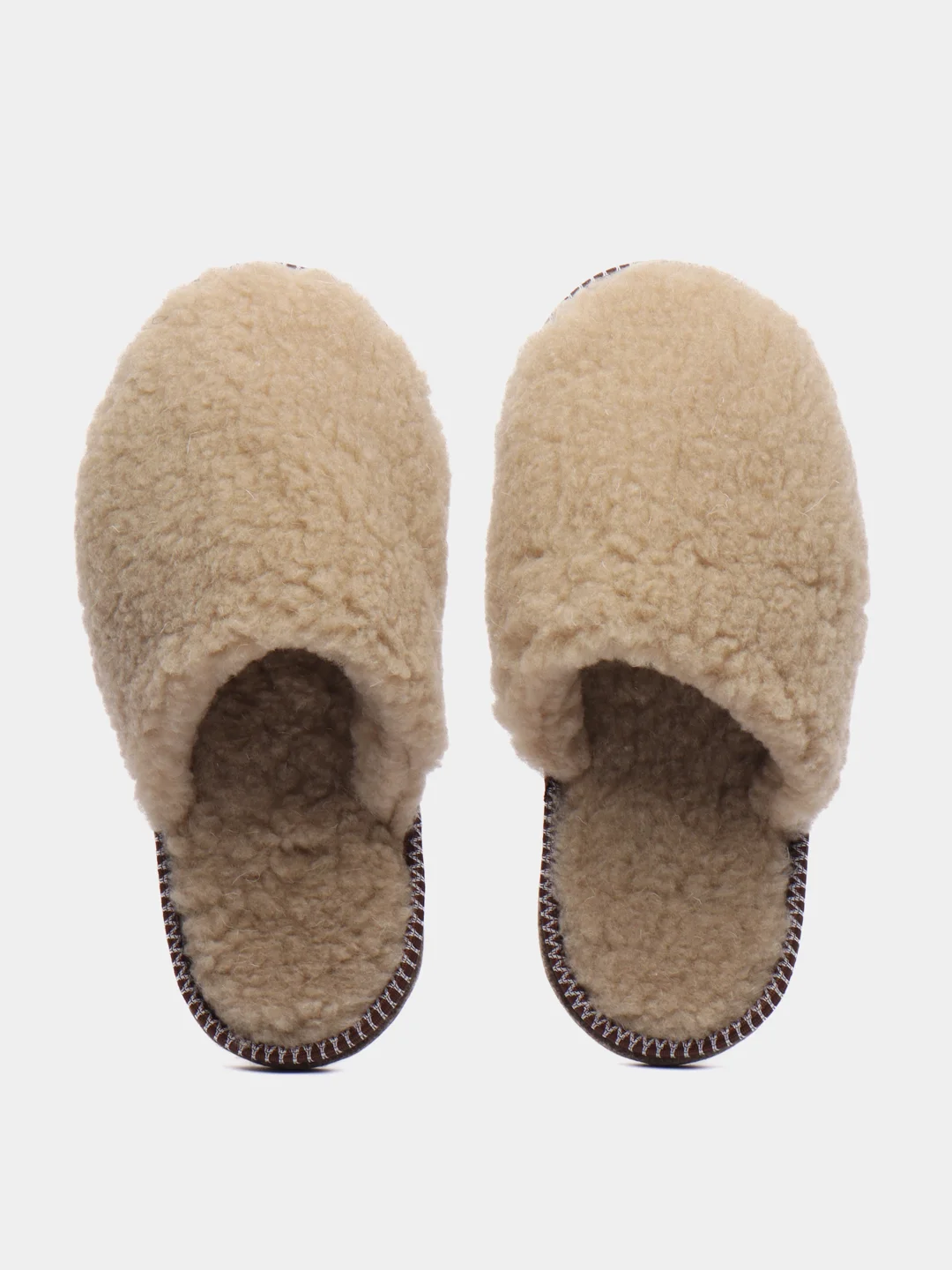 Бежевый тапочки домашние меховые женские и мужские из овчины Soft Slippers