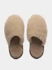 Бежевый тапочки домашние меховые женские и мужские из овчины Soft Slippers