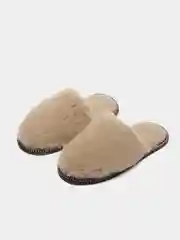 Бежевый тапочки домашние меховые женские и мужские из овчины Soft Slippers
