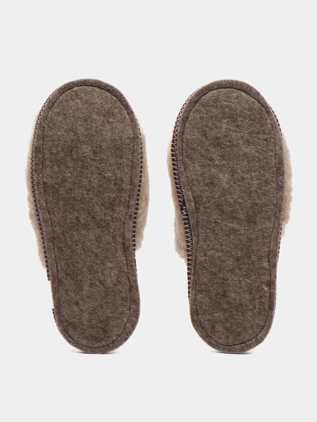 Бежевый тапочки домашние меховые женские и мужские из овчины Soft Slippers