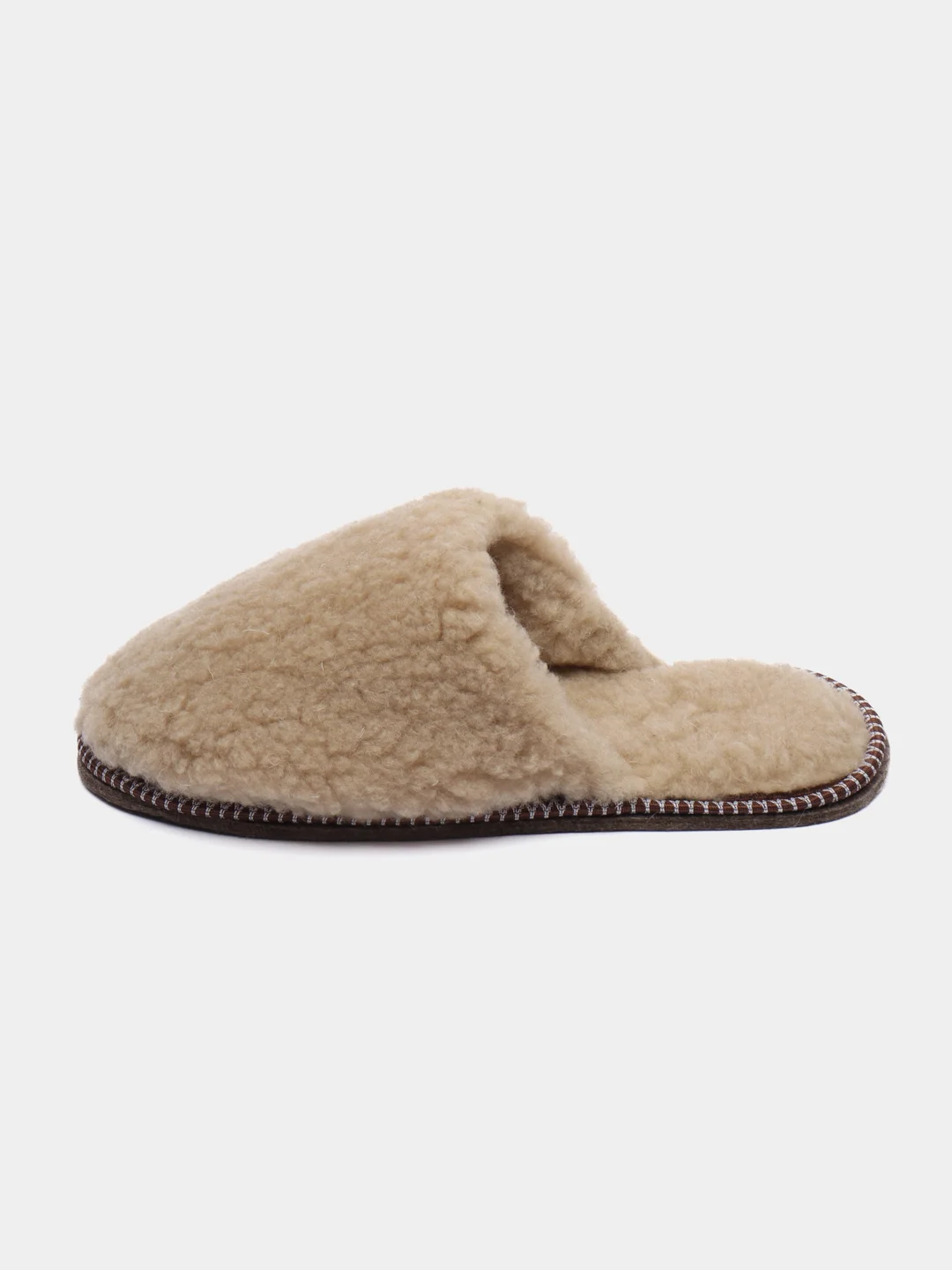 Бежевый тапочки домашние меховые женские и мужские из овчины Soft Slippers