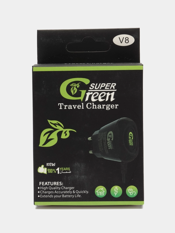 Сетевое зарядное устройство СЗУ Super Green V8, с кабелем MicroUSB, 1А 5V