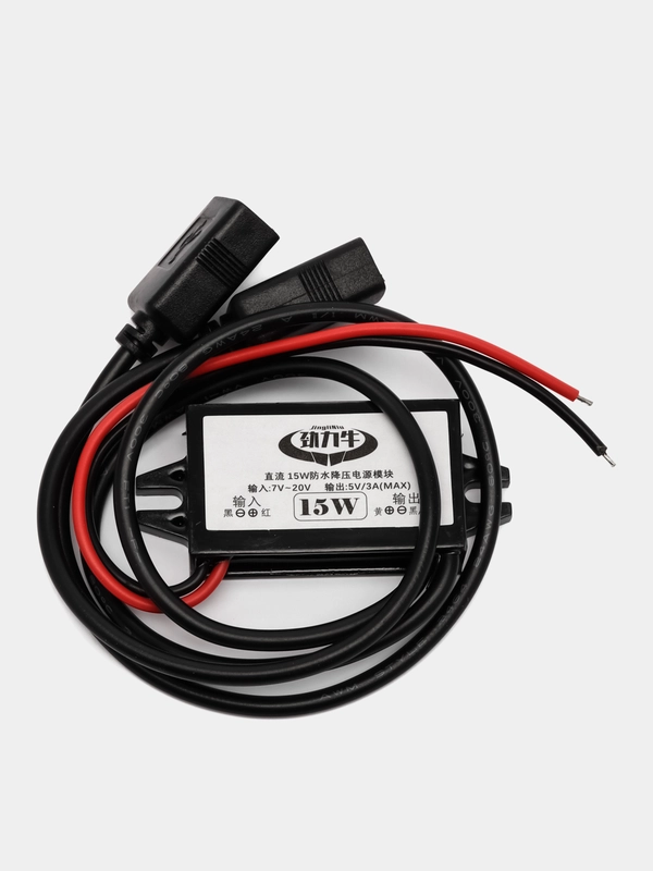 Адаптер питания автомобильный DC-DC вход  7-20V выход 5V 3A 2 разъема USB на проводе