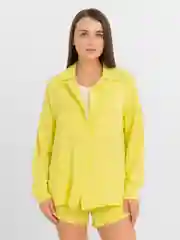 Желтый женский КОСТЮМ ТРОЙКА С ШОРТАМИ