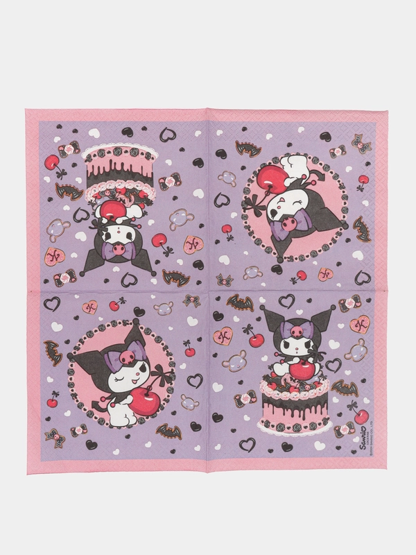 Салфетки бумажные трехслойные Kuromi Любимая вишенка 33*33 см, 20 шт