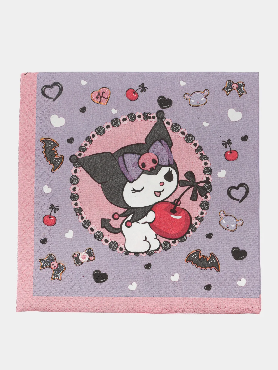 Салфетки бумажные трехслойные Kuromi Любимая вишенка 33*33 см, 20 шт
