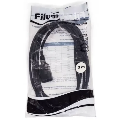 Черный кабель питания Filum FL-PC10-C13-C14-3M С13- C14