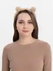 Бежевый мягкий/ пушистый ободок на голову с ушками женский/ детский/ подростковый