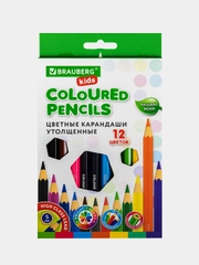 Карандаши цветные утолщенные BRAUBERG KIDS 12 цветов, грифель 5 мм, 181878